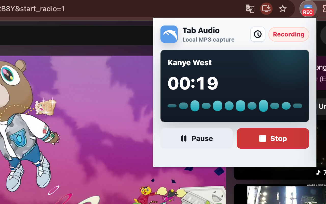 Dolphin Chrome audio recorder popup recording current tab audio